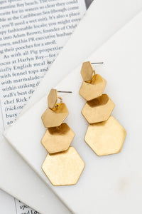 Hexagon Drop Earrings Gold