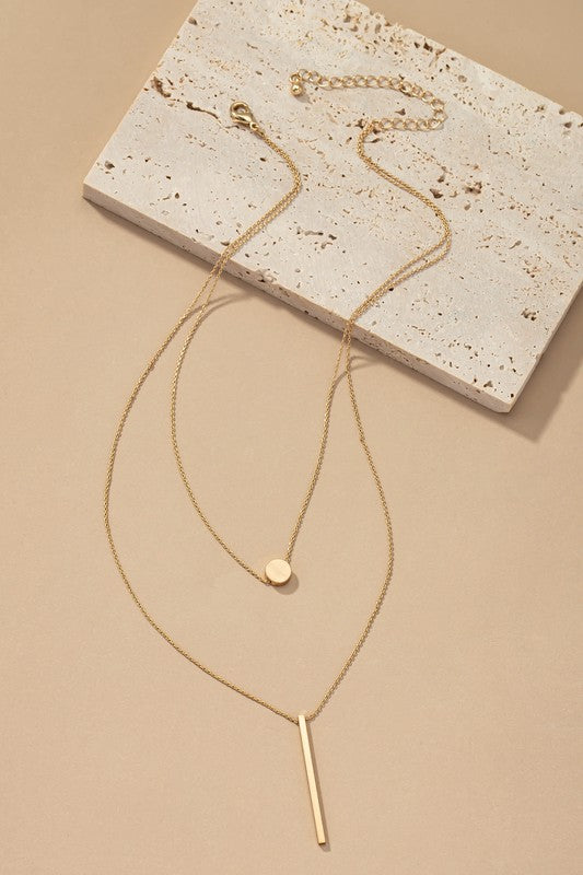 Circle and Bar Chain Necklace Gold