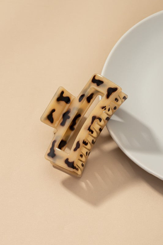 Animal Print Rectangle Clip Beige