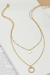 Two Row Coin and Circle Pendant Necklace Gold