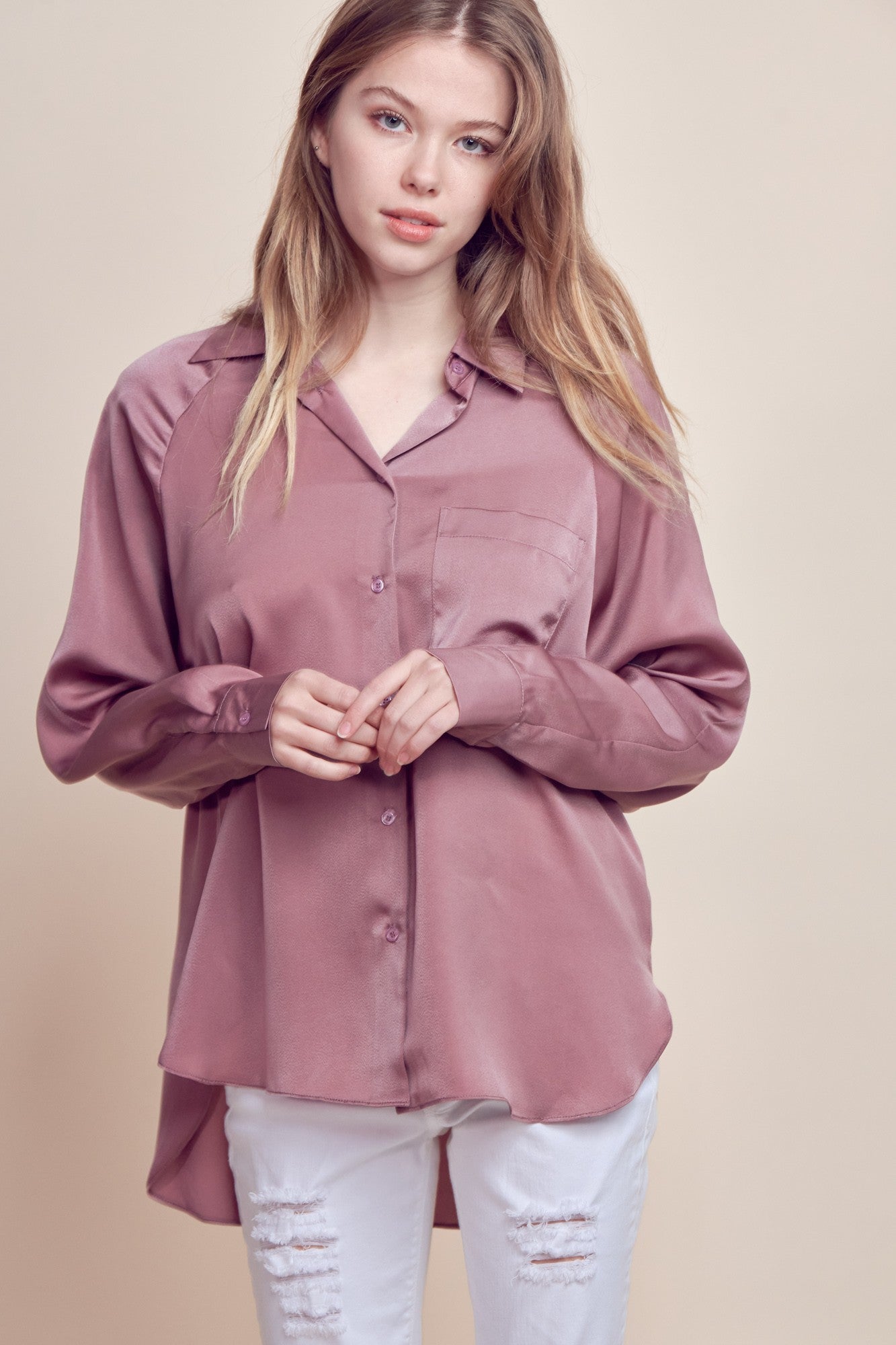Silk Button Down Rose