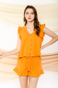 Ruffled Gauze Top Tangerine