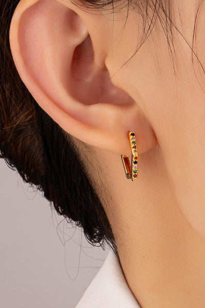 Hexagon Stone Huggie Gold