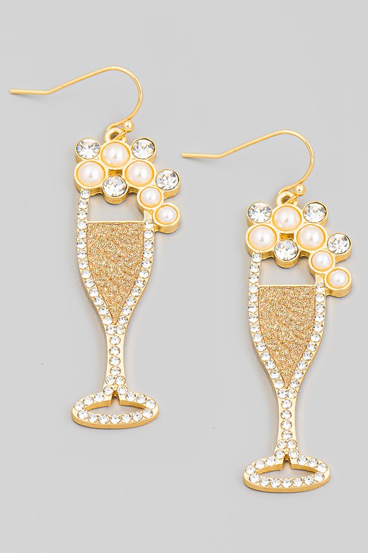 Champagne Glass Earrings Gold
