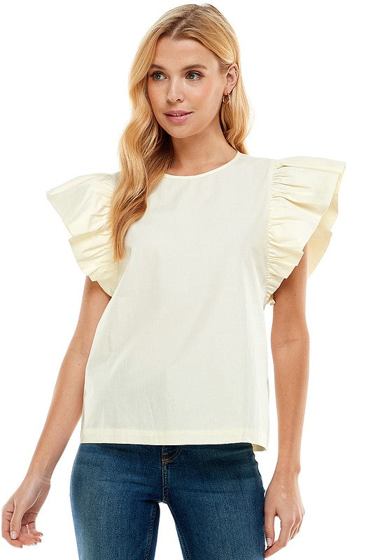 Ruffle Short Sleeve Top Off White