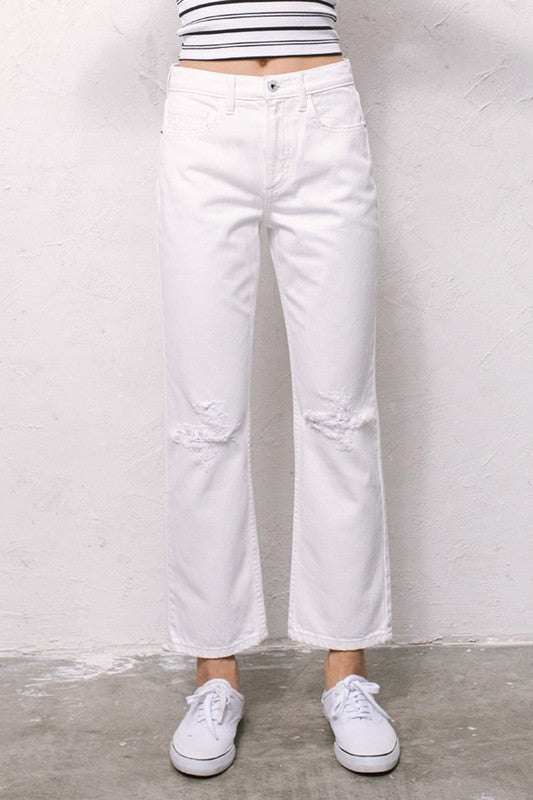 High Rise Cropped Slim Straight Denim White