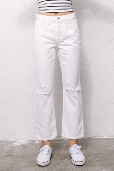 High Rise Cropped Slim Straight Denim White