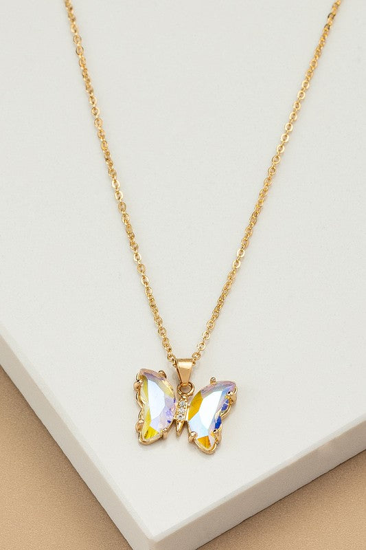 Butterfly Pendant Necklace Clear