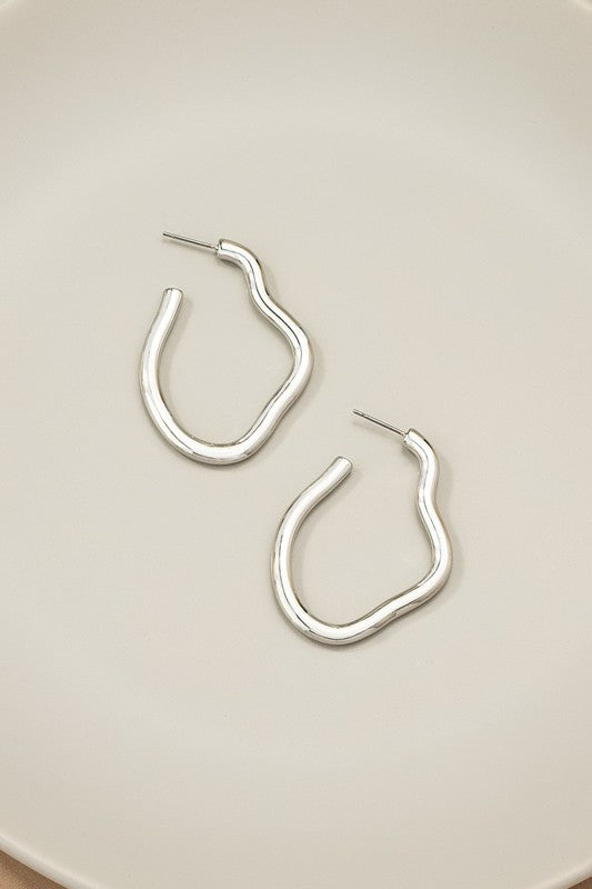 Irregular Hoop Earrings Silver