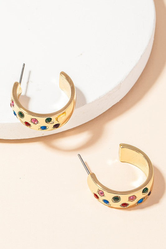 Multi Rhinestone Small Hoop