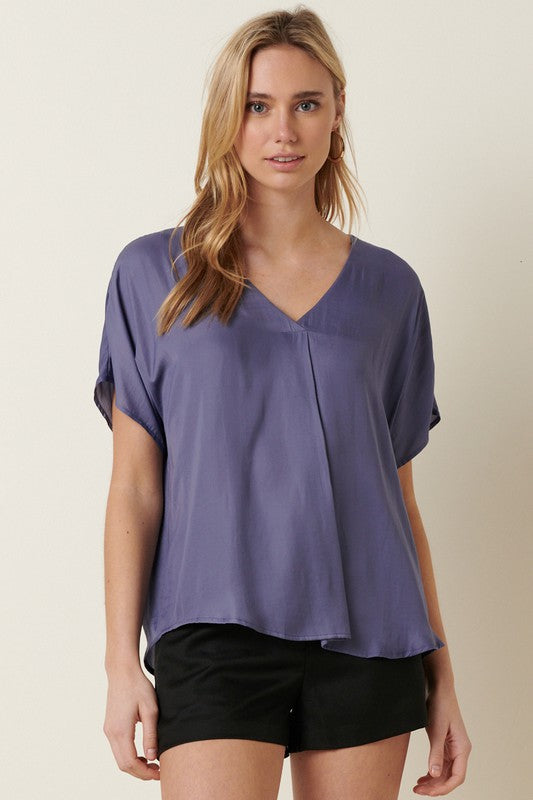 Satin Dolman Top Dusty Blue
