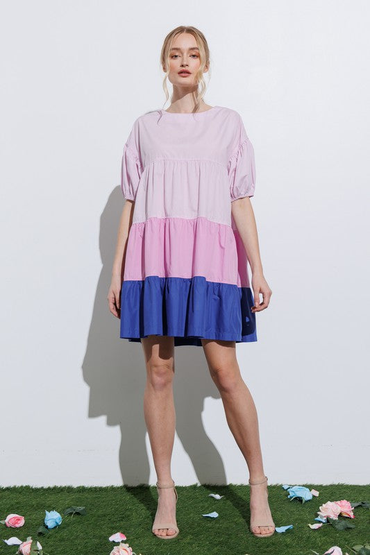 Lena Color Blocked Dress Lavender