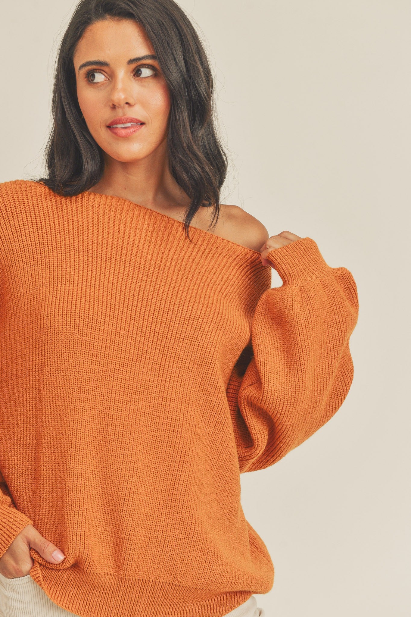 Boat Neck Bubble Sleeve Sweater Honey