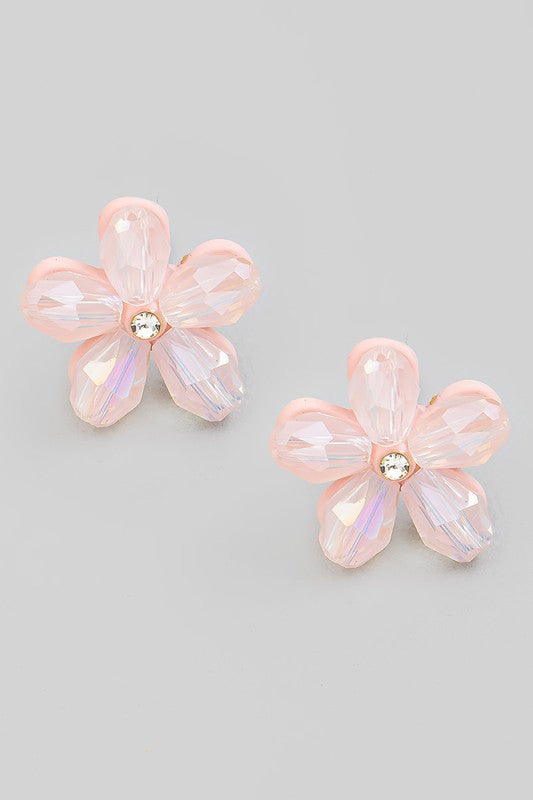 Small Crystal Flower Stud Pink