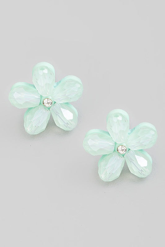 Small Crystal Flower Stud Mint