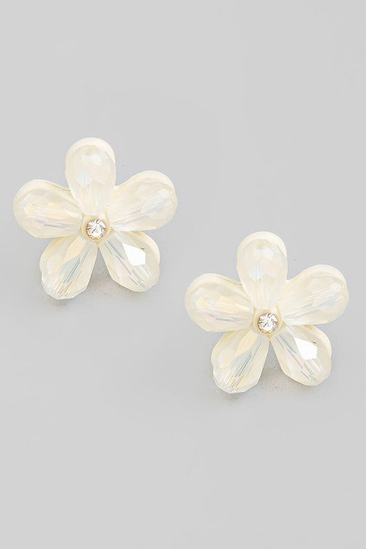 Small Crystal Flower Stud White