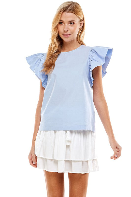 Ruffle Short Sleeve Top B Blue