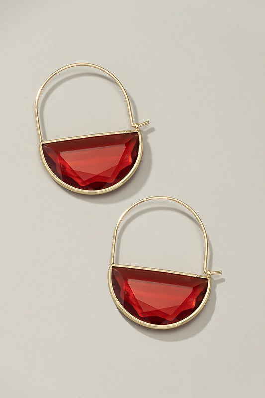 Half Moon Gem Stone Earrings Red
