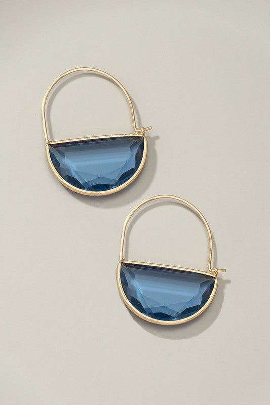 Half Moon Gem Stone Earrings Blue