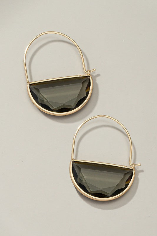 Half Moon Gem Stone Earrings G Black