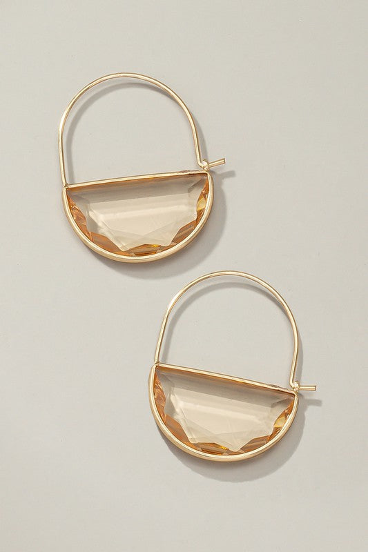 Half Moon Gem Stone Earrings Peach Pink