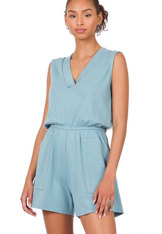 Cotton Romper Blue Grey