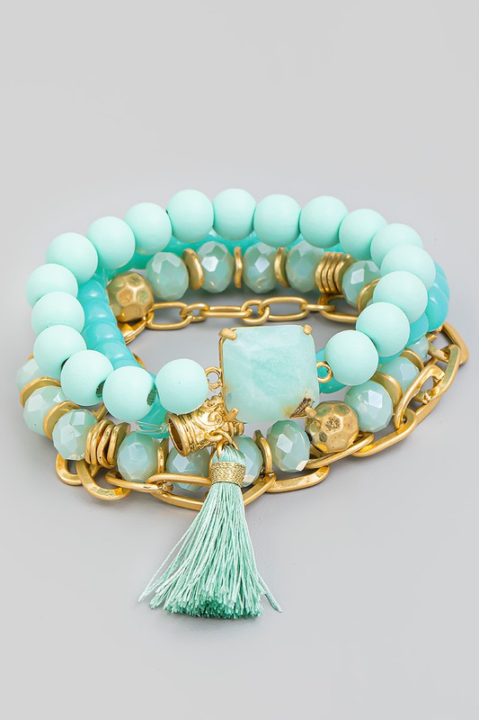 Stone Beaded Tassel Set Mint