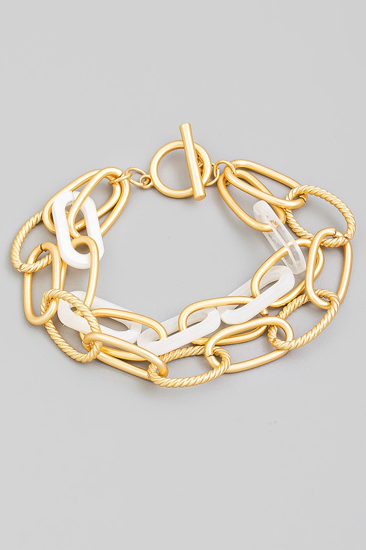 Layered Chain Link Bracelet White