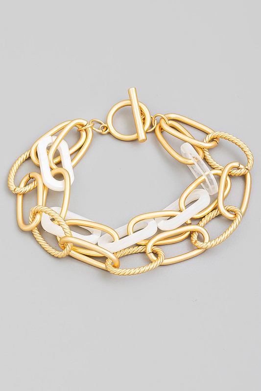 Layered Chain Link Bracelet White