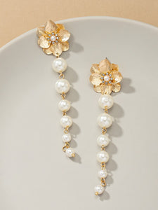 Flower Pearl Drop Earrings Gold