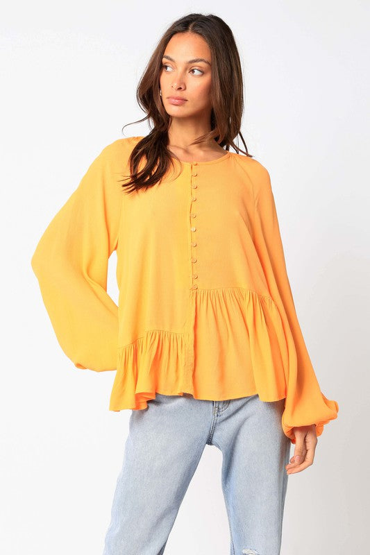 Bubble Peplum Top Tangerine