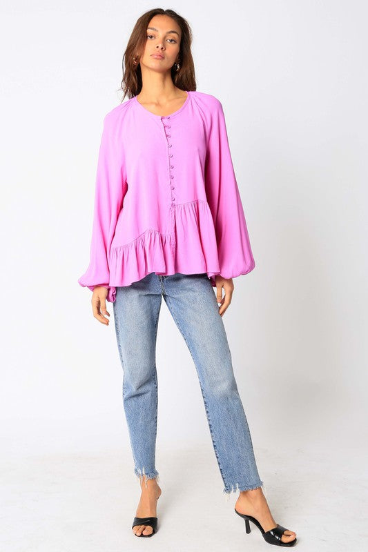 Bubble Peplum Top Lavender