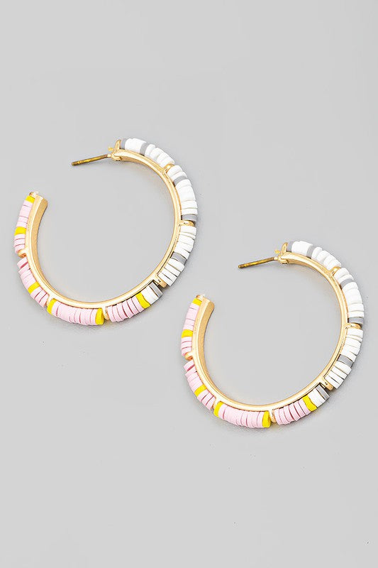 Two Toned Beaded Hoop WHT
