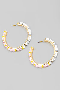 Two Toned Beaded Hoop WHT