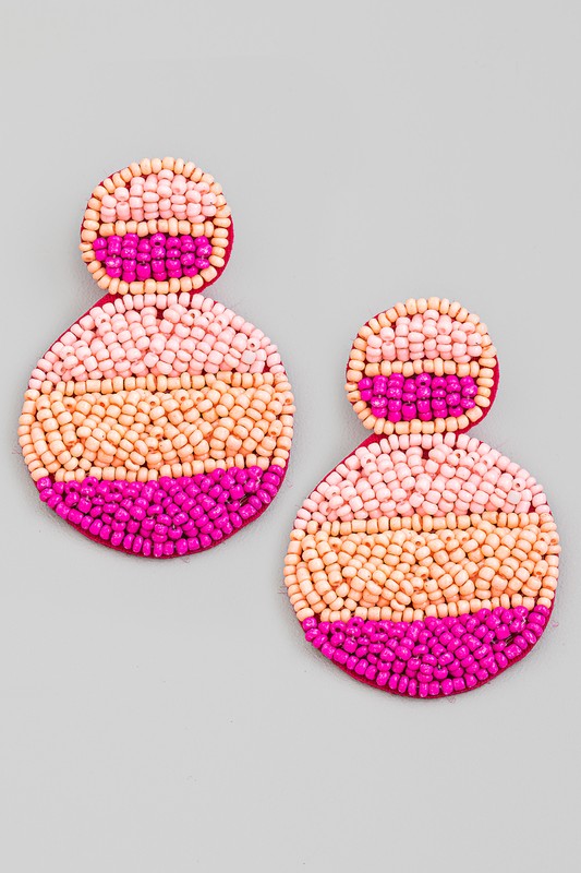 Beaded Disc Drop Earrings Fuchsia