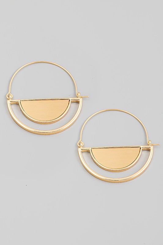 Semi Circle Hoop Drop Earrings Gold