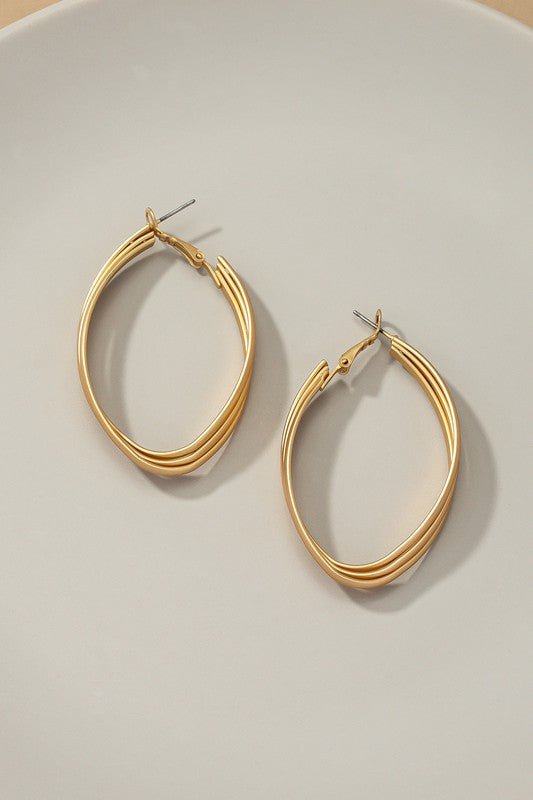 Triple Wire Oval Hoop Gold