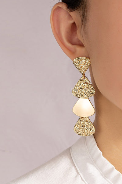 Hammered and Solid Triangle Drop Earrings Gold