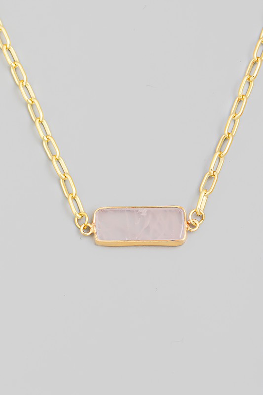 Rectangle Charm Necklace Pink