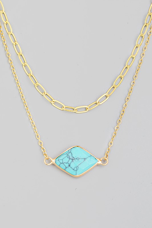 Diamond Shape Charm Necklace Teal