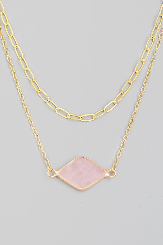 Diamond Shape Charm Necklace Blush
