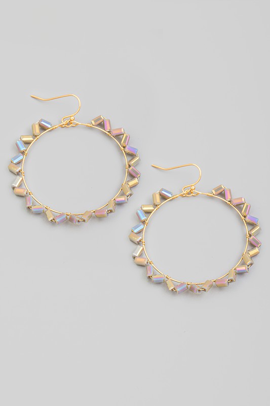 Circle Wire Beaded Drop Earrings GRY