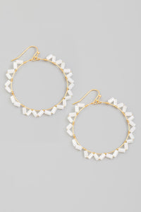 Circle Wire Beaded Drop Earrings WHT
