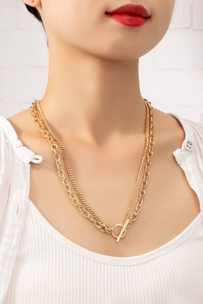 Two Row Chunky Chain Necklace Gold