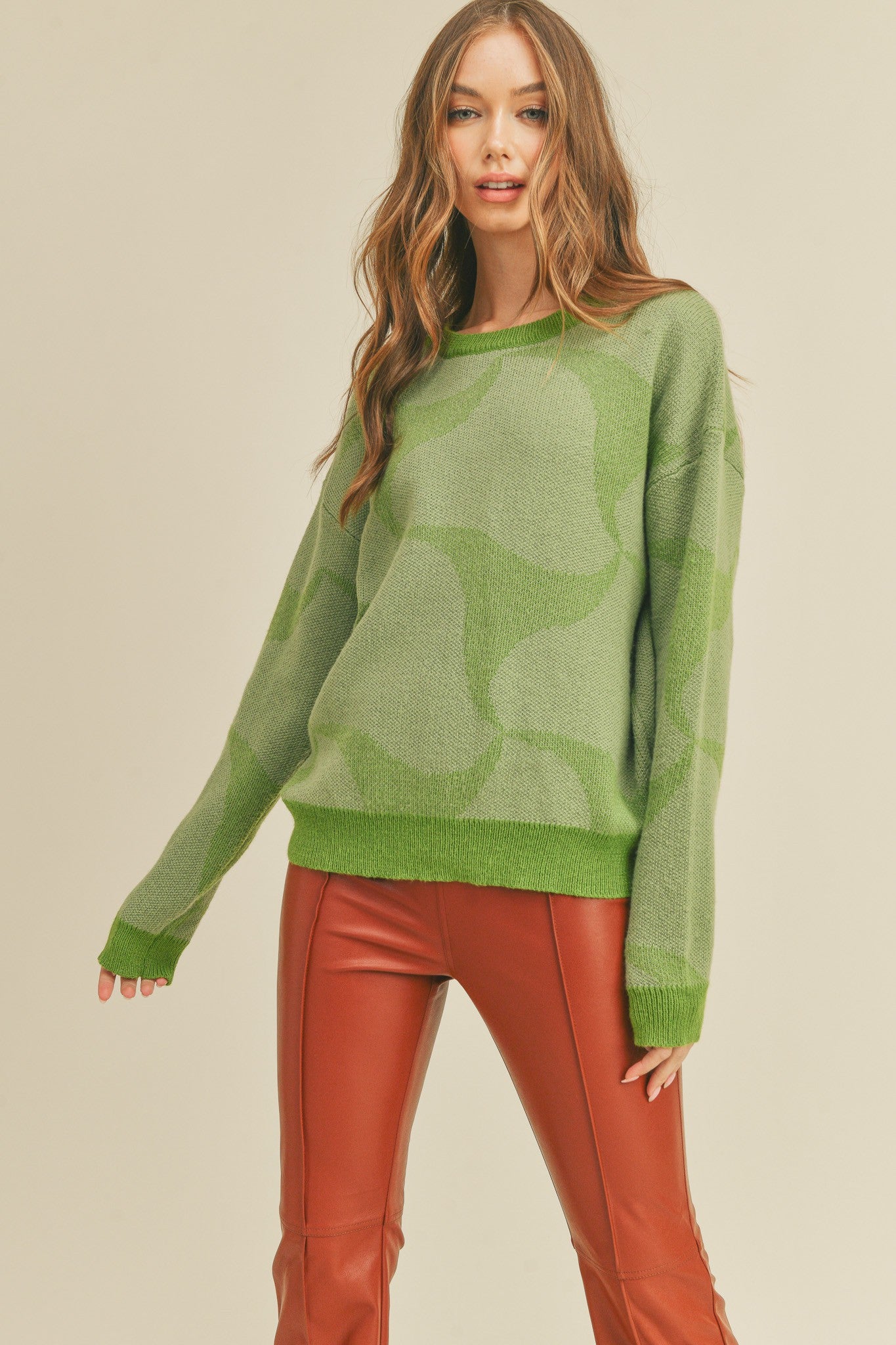 Wavy Triangle Knit Sweater Green