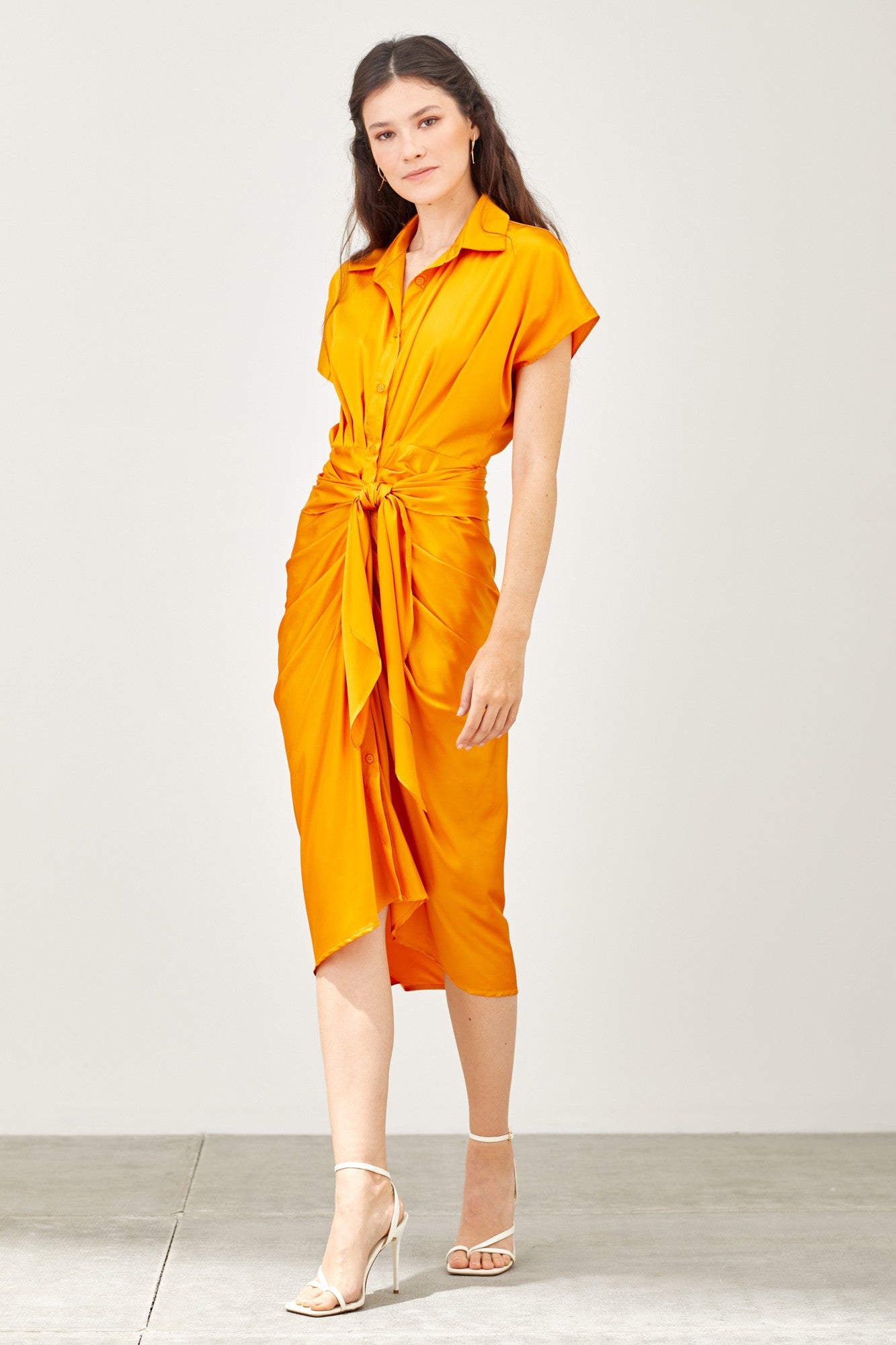 Button Up Front Tie Detail Dress Marigold