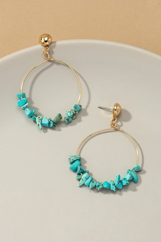 Dangling Stone Chip Hoops Turquoise