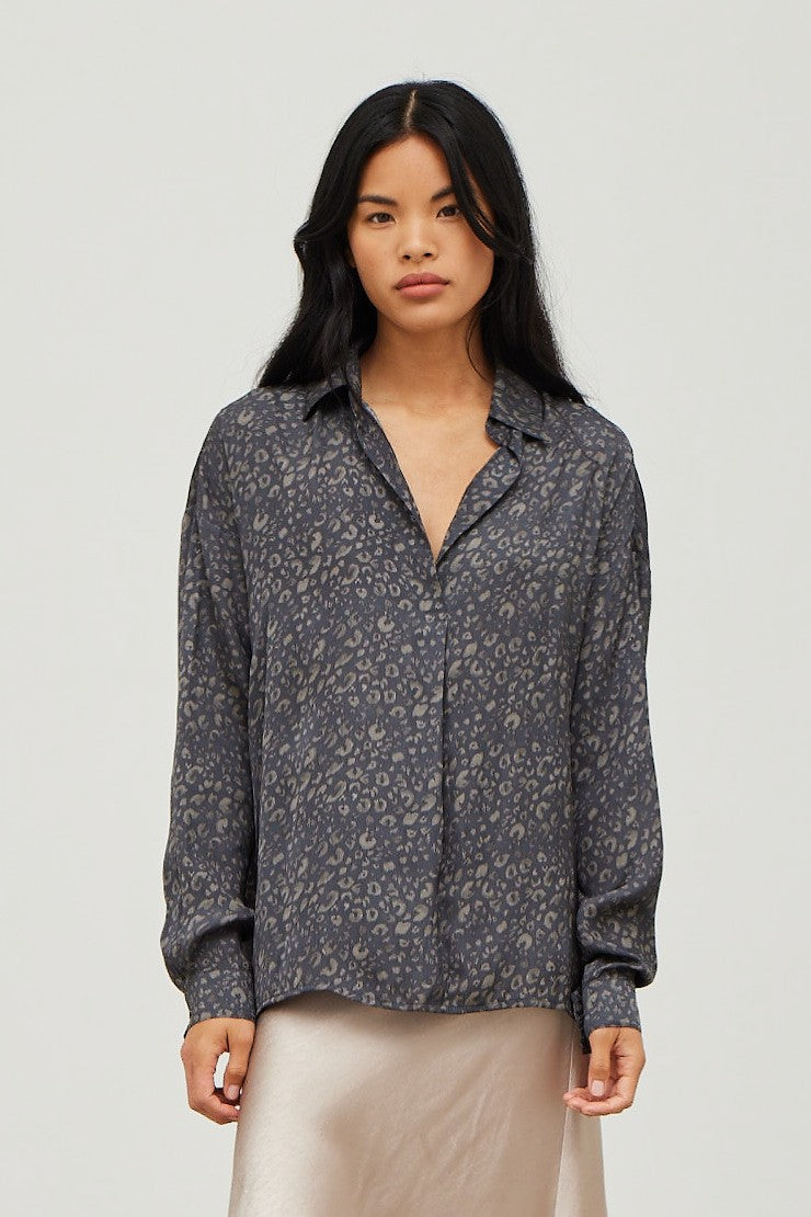 Leopard Satin Collar Blouse Eclipse