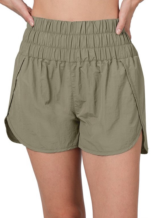 Smocked Waistband Shorts Lt Olive