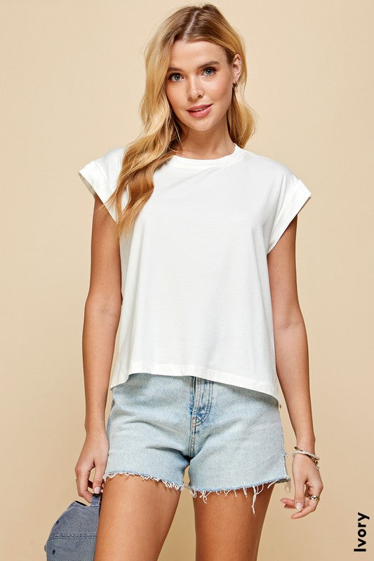 Solid Short Sleeve Top Ivory